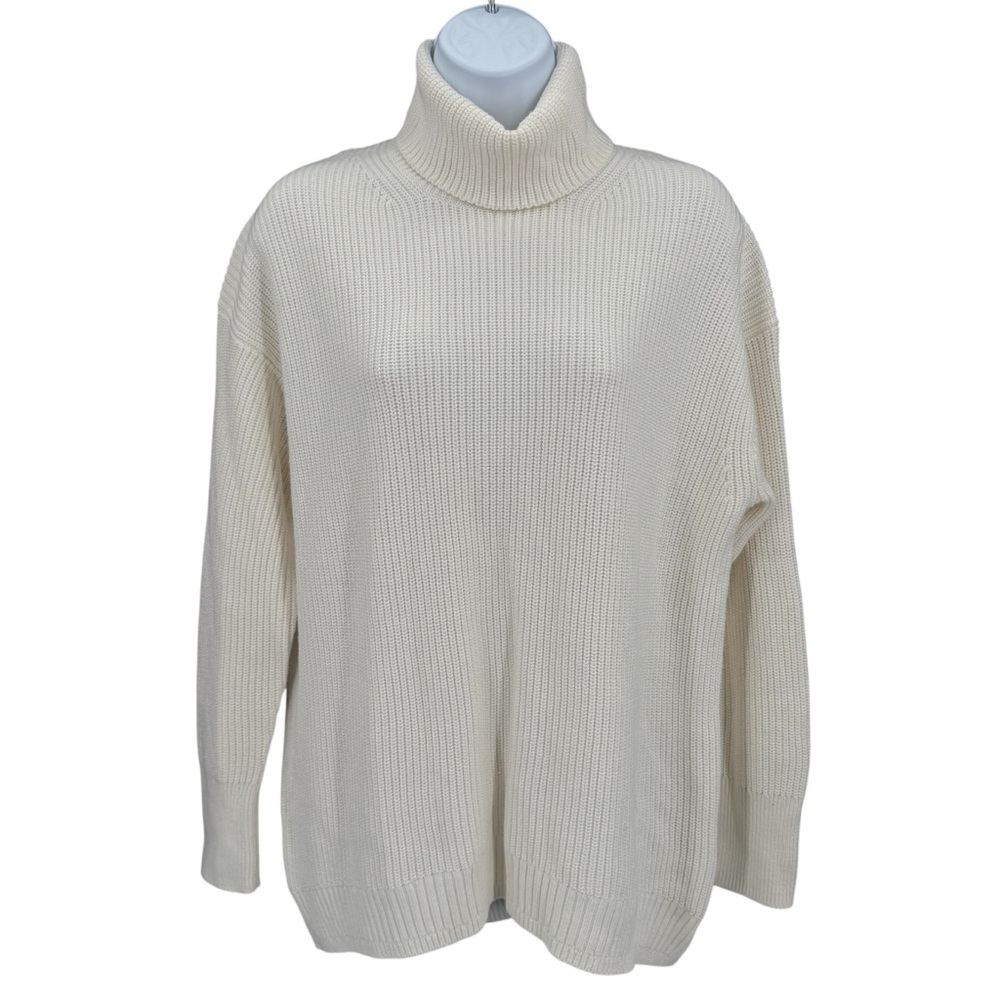 J. Crew Women Ribbed Cotton/Cashmere Blend Turtleneck Relaxed Sweater XS Ivory